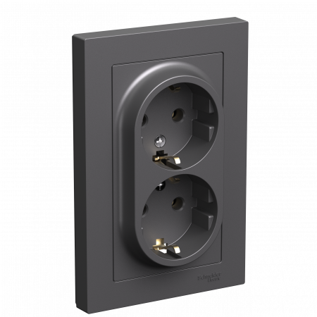 ATLASDESIGN РОЗЕТКА двойная с заземлением, 16А, в сборе, БАЗАЛЬТ Systeme Electric ATN001424