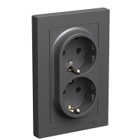 ATLASDESIGN РОЗЕТКА двойная с заземлением, 16А, в сборе, БАЗАЛЬТ Systeme Electric ATN001424