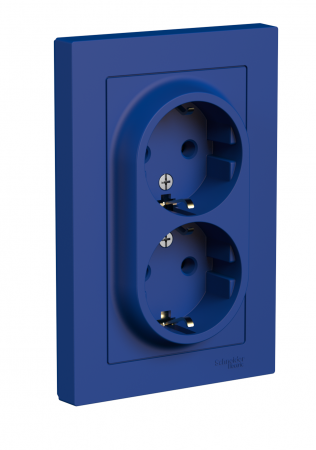ATLASDESIGN РОЗЕТКА двойная с заземлением, 16А, в сборе, АКВАМАРИН Systeme Electric ATN001124