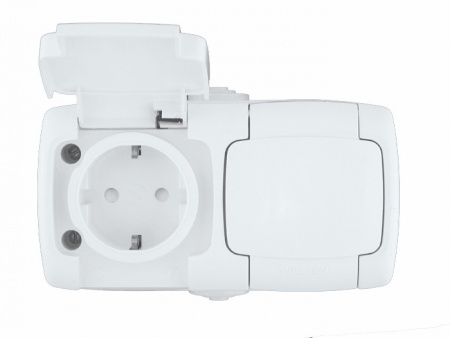 РОНДО Розетка двойная наружная с заземлением 250В 16А со шторками белая IP44 Systeme Electric RA16-227B-BI