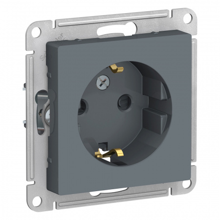 Розетка ATLASDESIGN с заземлением со шторками 16А механизм грифель Systeme Electric ATN000745