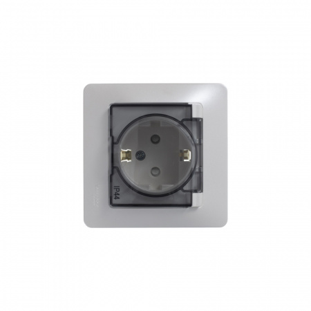 GLOSSA Розетка с заземлением со шторками с крышкой IP44 перламутр в сборе Systeme Electric GSL000648