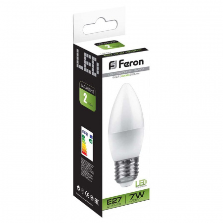 Лампа светодиодная LED 7вт Е27 белый матовая свеча FERON LB-97 25759