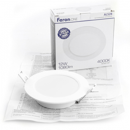 AL528 48873 Светильник светодиодный ДВО-12w 4000K 1080Лм slim белый Feron.ONE FERON 