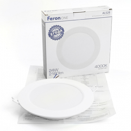 AL528 48875 Светильник светодиодный ДВО-24w 4000K 2160Лм slim белый Feron.ONE FERON 