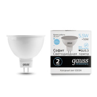 Лампа светодиодная LED 5.5 Вт 470 лм 6500К AC180-240В GU5.3 софит MR16 холодная  Elementary Gauss GAUSS 13536