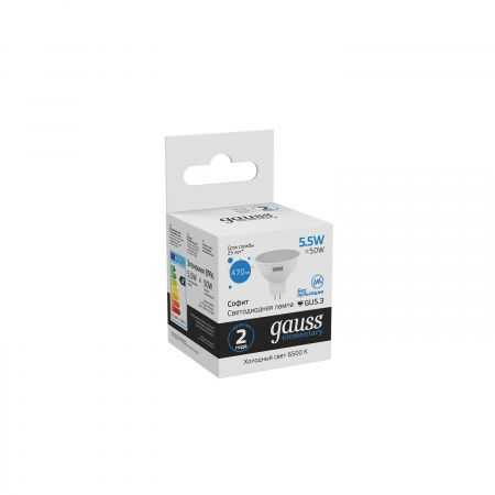Лампа светодиодная LED 5.5 Вт 470 лм 6500К AC180-240В GU5.3 софит MR16 холодная  Elementary Gauss GAUSS 13536