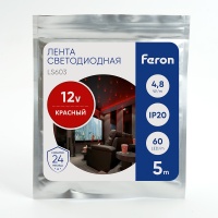 Лента светодиодная LEDх60/м 5м 4.8w/m 12в красный FERON LS603 красный 27672