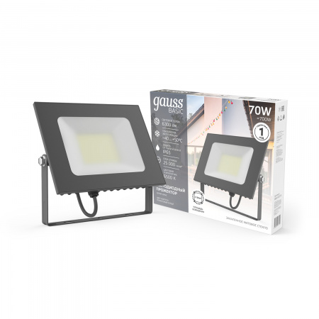 Прожектор светодиодный ДО 70 Вт 6500К 6300 лм 200-240В IP65 225х189х32мм Алюминий Basic Gauss GAUSS 688100370