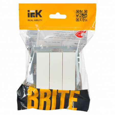 BRITE Выключатель трехклавишный 10А ВС10-3-0-БрБ белый IEK BR-V30-0-10-K01