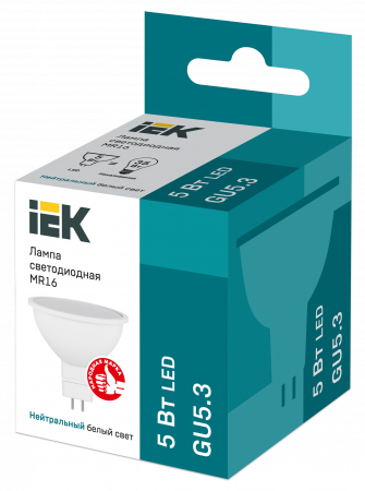 LLE-MR16-5-230-40-GU5 Лампа светодиодная MR16 софит 5Вт 230В 4000К GU5.3 IEK 
