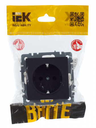 BRITE Розетка с заземлением с защитными шторками 16А РС14-1-0-БрГ графит IEK BR-R14-16-K53