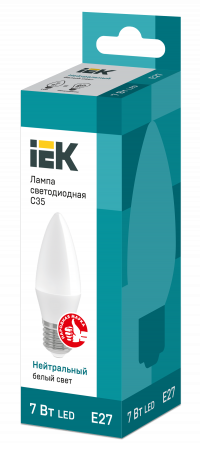 Лампа светодиодная C35 свеча 7Вт 230В 4000К E27 IEK LLE-C35-7-230-40-E27