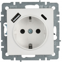 BRITE Розетка с заземлением с защитными шторками 16А с USB A+C 18Вт РЮш11-1-БрБ белый IEK BR-R14-16-U22-018-K01