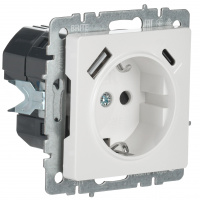 BRITE Розетка с заземлением с защитными шторками 16А с USB A+C 18Вт РЮш11-1-БрБ белый IEK BR-R14-16-U22-018-K01