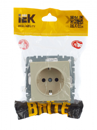 BRITE Розетка с заземлением без защитных шторок 16А РС11-1-0-БрКр бежевый IEK BR-R11-16-K10