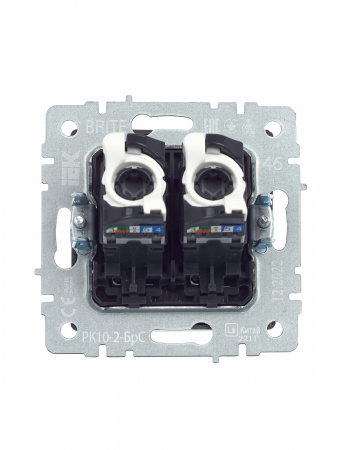 BRITE Розетка компьютерная двойная RJ45 кат.5E РК10-2-БрС сталь IEK BR-K20-1-K46