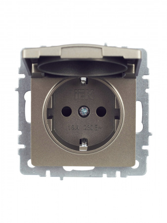 BRITE Розетка с заземлением с защитными шторками и крышкой 16А IP44 РСбш10-3-44-БрШ шампань IEK BR-R16-16-44-K37