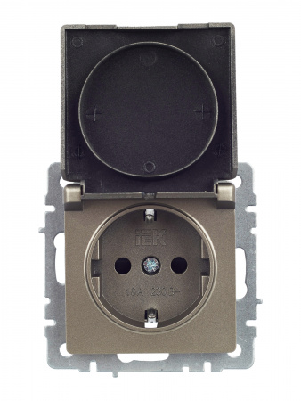BRITE Розетка с заземлением с защитными шторками и крышкой 16А IP44 РСбш10-3-44-БрШ шампань IEK BR-R16-16-44-K37