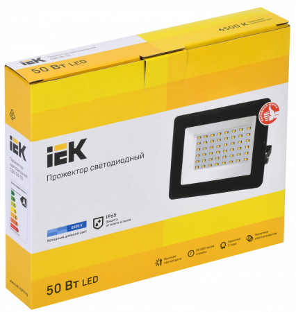 Прожектор СДО 06-50 светодиодный черный IP65 6500K IEK LPDO601-50-65-K02