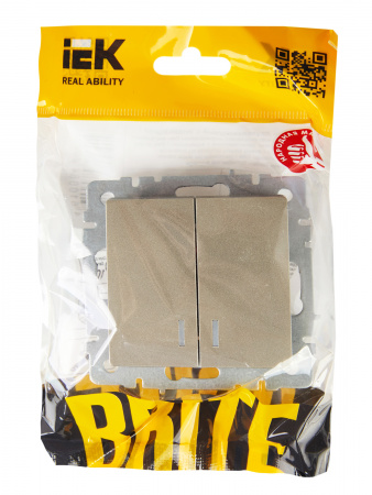 BRITE Выключатель двухклавишный с индикацией 10А ВС10-2-1-БрШ шампань IEK BR-V20-1-10-K37
