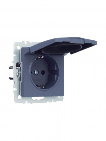 BR-R16-16-44-K35 BRITE Розетка с заземлением с защитными шторками и крышкой 16А IP44 РСбш10-3-44-БрМ маренго IEK 