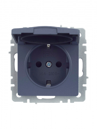 BRITE Розетка с заземлением с защитными шторками и крышкой 16А IP44 РСбш10-3-44-БрМ маренго IEK BR-R16-16-44-K35