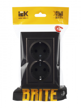 BRITE Розетка двойная с заземлением без защитных шторок 16А в сборе РС12-3-БрТБ темная бронза IEK BR-R21-16-K45-F