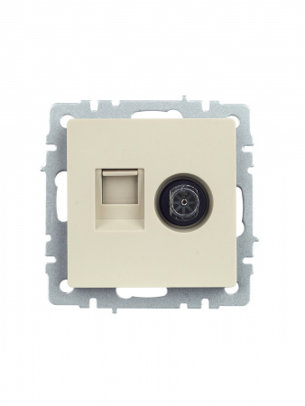 BRITE Розетка двойная TV+RJ45 кат.5E РТВ/РК12-БрКр бежевый IEK BR-AK20-1-K10