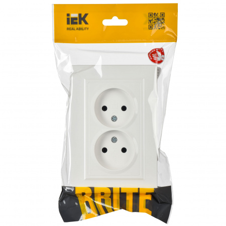 BRITE Розетка двойная без заземления без защитных шторок 10А в сборе РС12-2-БрБ белый IEK BR-R20-10-K01-F