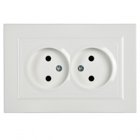 BRITE Розетка двойная без заземления без защитных шторок 10А в сборе РС12-2-БрБ белый IEK BR-R20-10-K01-F