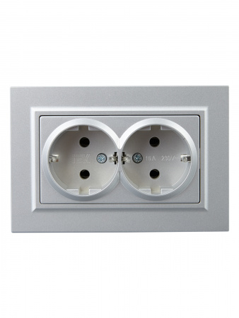 BRITE Розетка двойная с заземлением без защитных шторок 16А в сборе РС12-3-БрА алюминий IEK BR-R21-16-K47-F