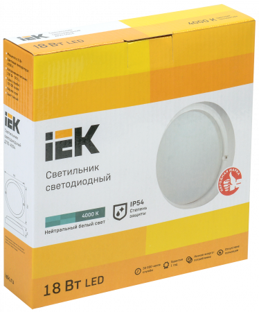 Светильник светодиодный ДПО 4004 18Вт IP54 4000K круг белый пластик IEK LDPO0-4004-18-4000-K01