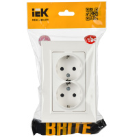 BRITE Розетка двойная с заземлением с защитными шторками 16А в сборе РСш12-3-БрБ белый IEK BR-R24-16-K01-F