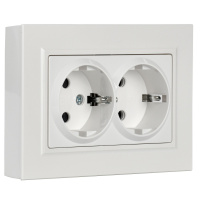 BRITE Розетка двойная с заземлением с защитными шторками 16А в сборе РСш12-3-БрБ белый IEK BR-R24-16-K01-F