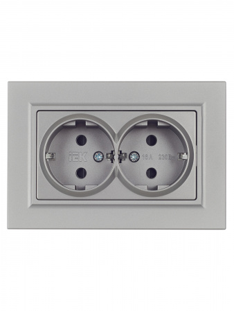 BRITE Розетка двойная с заземлением с защитными шторками 16А в сборе РСш12-3-БрС сталь IEK BR-R24-16-K46-F