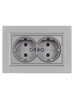 BRITE Розетка двойная с заземлением с защитными шторками 16А в сборе РСш12-3-БрС сталь IEK BR-R24-16-K46-F