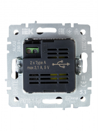 BRITE Розетка USB A+A 3.1А РЮ10-1-БрГ графит IEK BR-U21-D31-K53
