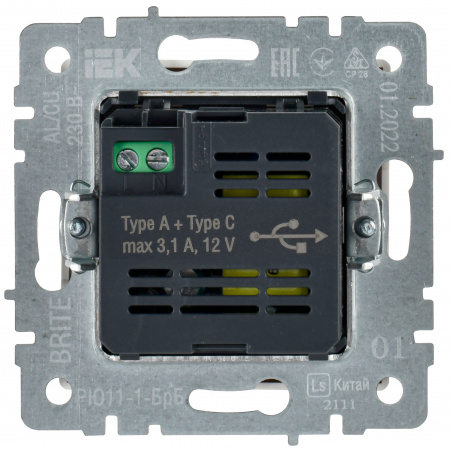 BRITE Розетка USB A+C 18Вт РЮ11-1-БрБ белый IEK BR-U22-018-K01