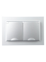 BRITE Розетка двойная с заземлением с защитными шторками и крышкой 16А в сборе IP44 РСбш12-3-44-БрА алюминий IEK BR-R26-16-44-K47-F