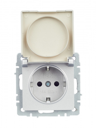 BRITE Розетка с заземлением с защитными шторками и крышкой 16А IP44 РСбш10-3-44-БрА алюминий IEK BR-R16-16-44-K47
