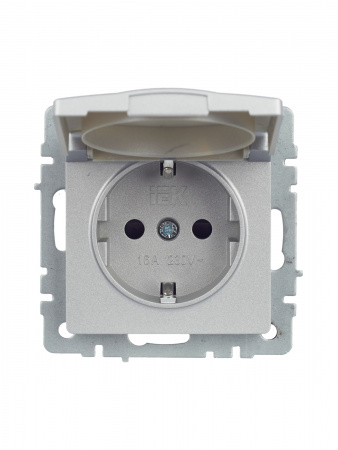BRITE Розетка с заземлением с защитными шторками и крышкой 16А IP44 РСбш10-3-44-БрА алюминий IEK BR-R16-16-44-K47