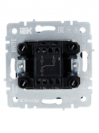 BRITE Выключатель одноклавишный проходной 10А ВС10-1-6-БрС сталь IEK BR-V12-0-10-K46