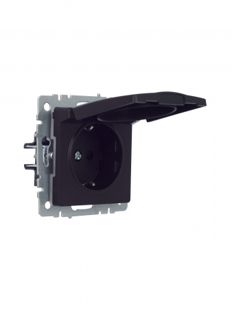 BRITE Розетка с заземлением с защитными шторками и крышкой 16А IP44 РСбш10-3-44-БрЧ черный IEK BR-R16-16-44-K02