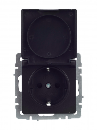 BRITE Розетка с заземлением с защитными шторками и крышкой 16А IP44 РСбш10-3-44-БрЧ черный IEK BR-R16-16-44-K02