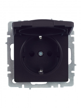 BRITE Розетка с заземлением с защитными шторками и крышкой 16А IP44 РСбш10-3-44-БрЧ черный IEK BR-R16-16-44-K02