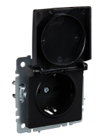 BRITE Розетка с заземлением с защитными шторками и крышкой 16А IP20 РСбш10-3-БрЧ черный IEK BR-R16-16-K02