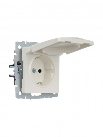 BRITE Розетка с заземлением с защитными шторками и крышкой 16А IP20 РСбш10-3-БрЖ жемчуг IEK BR-R16-16-K36
