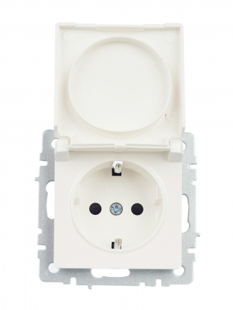 BRITE Розетка с заземлением с защитными шторками и крышкой 16А IP20 РСбш10-3-БрЖ жемчуг IEK BR-R16-16-K36