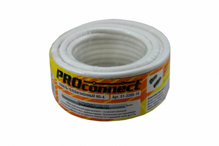 01-2205-10 Кабель коаксиальный PROconnect RG-6U, 75 Ом, CCS/Al/Al, 48%, бухта 10 м, белый REXANT 